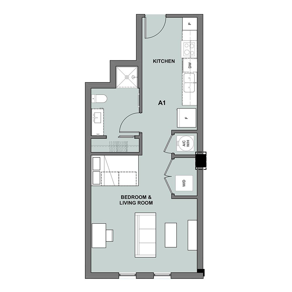 1 Bed, 1 Bath Studeio (A1)