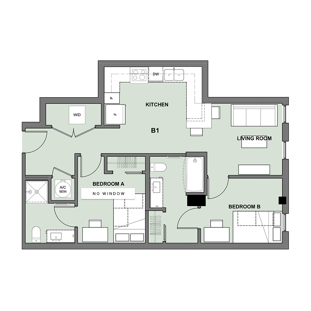 2 Bed, 2 Bath (B1)​