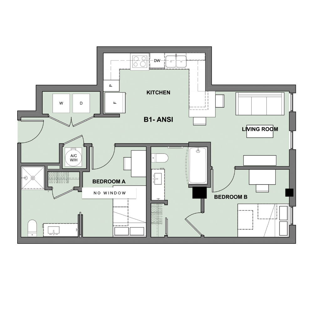 2 Bed, 2 Bath (B1 ANSI)​