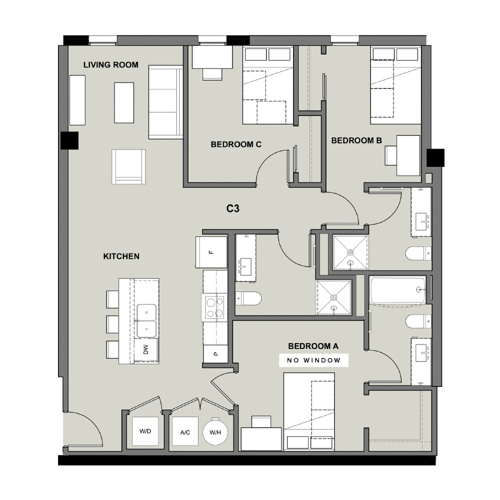 3 Bed, 3 Bath (C3)​