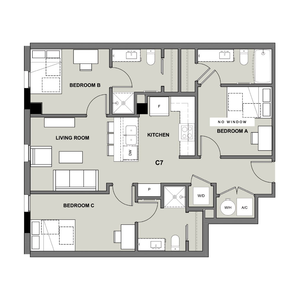 3 Bed, 3 Bath (C7)​